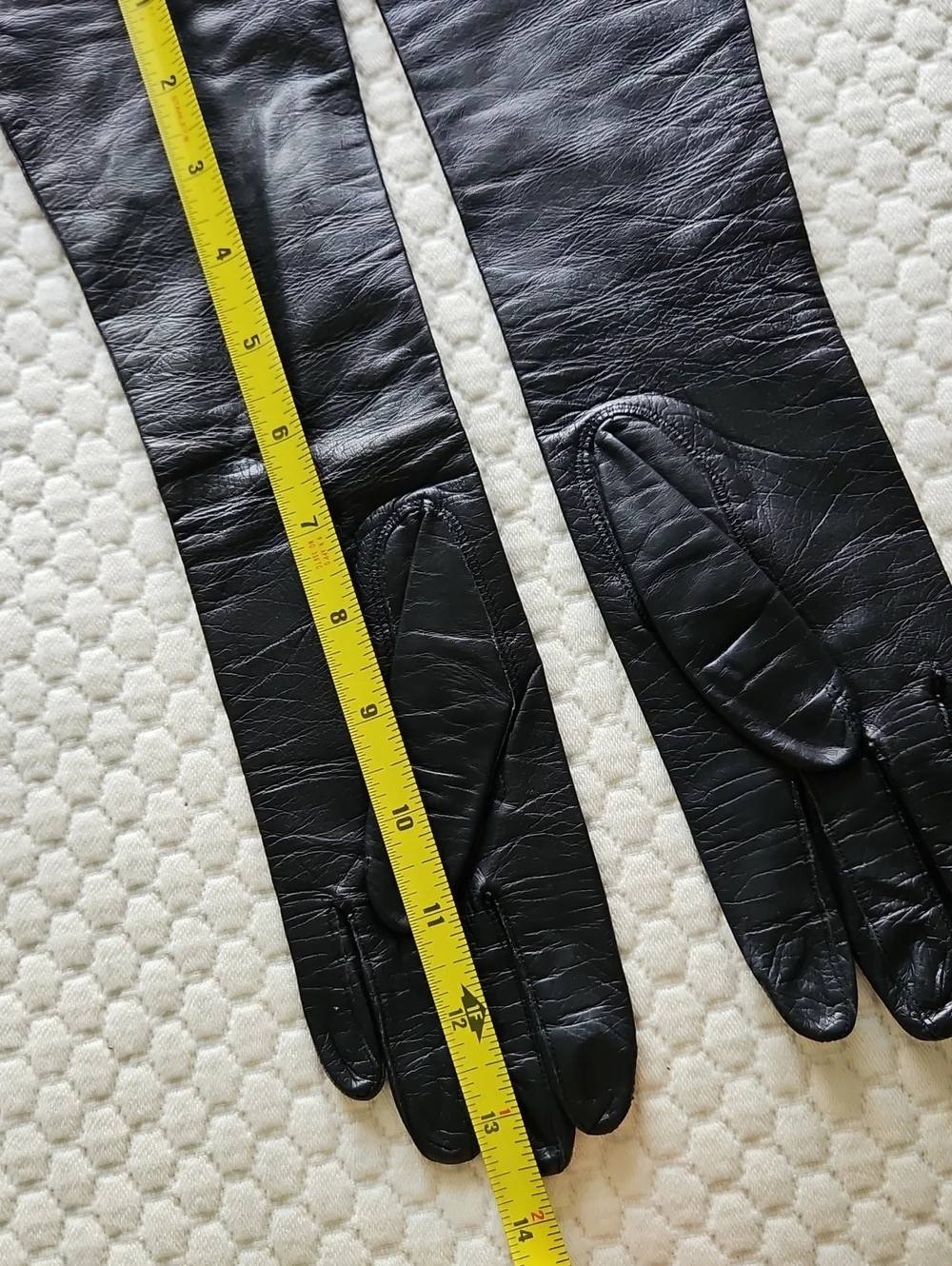 Vintage Grandoe Long Black Leather Gloves - Women